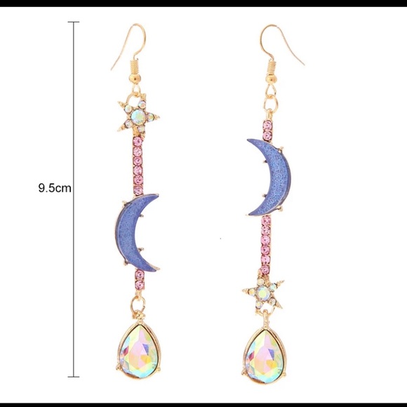 Bohemian Crescent Moon Star Earrings - Picture 3 of 5